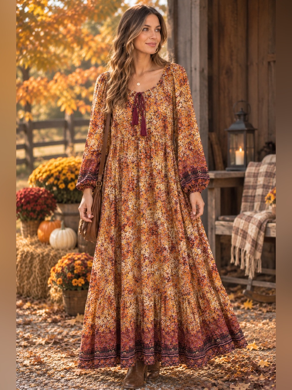 Frye & Co. Women’s Large Rayon Maxi Dress Boho Floral Paisley Tiered Long Sleeve